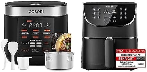 COSORI Heißluftfritteuse 5,5L XXL Friteuse Heissluft Fritteusen Air Fryer und COSORI Reiskocher, Multikocher mit 17 Programme, Rice Cooker, Fuzzy-Logik von COSORI