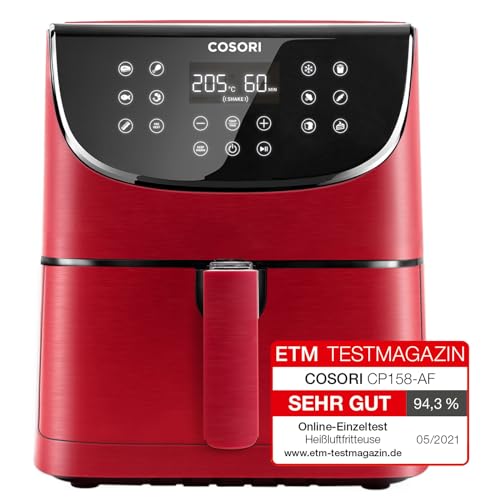 COSORI Heißluftfritteuse 5,5L XXL Rot Friteuse Heissluft Fritteusen Air Fryer mit Digitalem LED-Touchscreen, 11 Programmen, Vorheizen&Warmhalten, Shake-Modus, 100 Rezepte auf Deutsch, ohne Öl, 1700W von COSORI