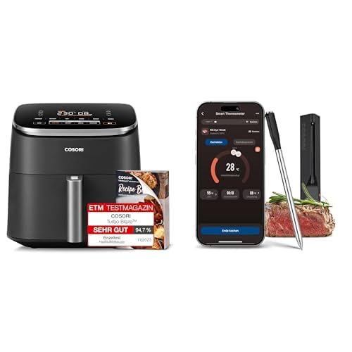 COSORI Heißluftfritteuse Airfryer, 9-in-1 Turboblaze Air Fryer XXL 6L + COSORI Erstes Smartes Fleischthermometer von COSORI