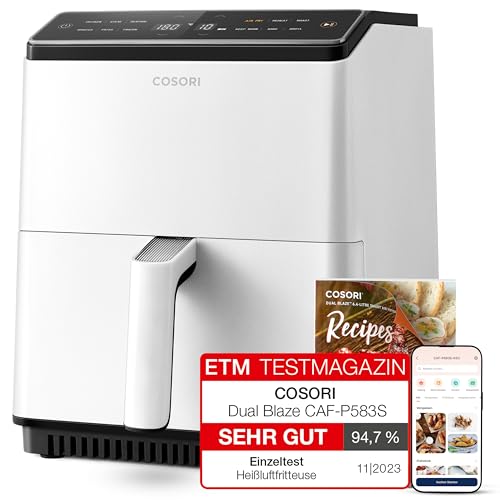COSORI Heißluftfritteuse XXL, Dual Blaze, 6,4 L(1.8kg) Wifi verbunden, Airfryer mit 12 Multifunktionen, 90+ Online Rezept & Rezeptbuch, Full Touch Screen, 1700W, Milchweiß, Weiß von COSORI