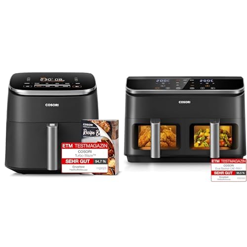 COSORI Heißluftfritteuse XXL Turbo Blaze, 6L Airfryer mit 5 Geschwindigkeitsstufen & COSORI Heißluftfritteuse mit Doppelkammer von COSORI