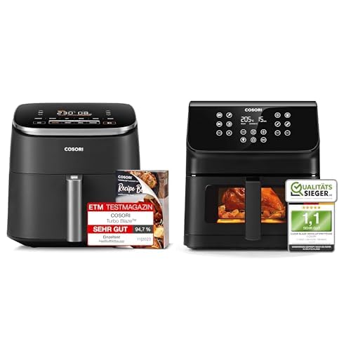 COSORI Heißluftfritteuse XXL Turbo Blaze, 6L Airfryer mit 5 Geschwindigkeitsstufen & Heißluftfritteuse XXL 6,2L Airfryer mit aktualisierter Rapid Air Technologie von COSORI