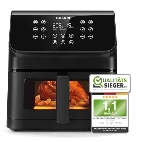 COSORI Heißluftfritteuse mit aktualisierter Rapid Air Technologie,1,4kg, 6,2L, 55% Energieeinsparung, 5 Portionen, 12 in 1 Heissluftfritteuse, 30 Rezeptbuch, one Touchcreen, 1700W von COSORI