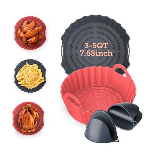 COSORI Luftfritteusen-Silikoneinlagen für 3–5 Qt, 19 cm wiederverwendbarer Korb, zertifiziertes Zubehör in Lebensmittelqualität, beständig bis 230 °C, verdickt und langlebig, antihaftbeschichtet, von COSORI