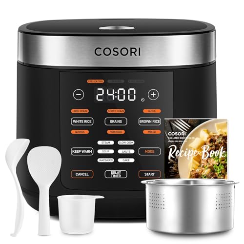 COSORI Reiskocher, Multikocher mit 17 Programme, Rice Cooker 5 L, Fuzzy-Logik, Dampfgarer mit Edestahleinsatz, Rezeptbuch, Slow Cooker, Premium Innentopf, Warmhaltefunktion, Timer, Schwarz von COSORI