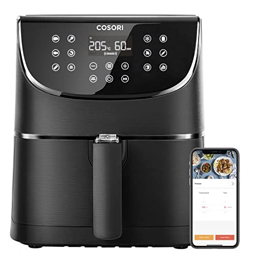 COSORI Smart WiFi Heißluftfritteuse 5,5L XXL mit APP-Steuerung, Ohne Öl, Heissluftfriteuse mit 13 Kochfunktionen und 100 Deutsch Rezeptheft, Air Fryers mit One-Touch,Shake-Modus,1700W, Schwarz von COSORI