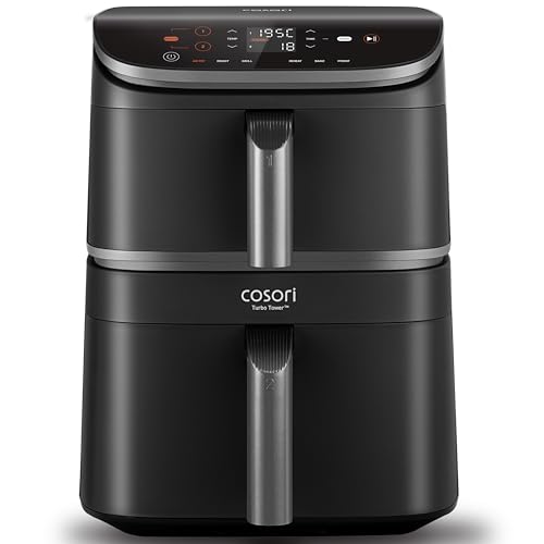 COSORI Turbo Tower Heißluftfritteuse mit 2 Kammern, 10,8 L Double Stack Airfryer, spart 41 Prozent Küchenfläche, Turbo-Luftstrom für knusprige Ergebnisse, inkl. Rezeptheft und Grillrost von COSORI