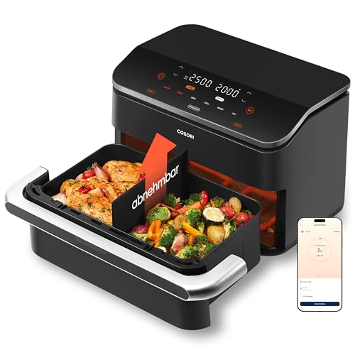 COSORI Heißluftfritteuse 2 Kammern, Dual Blaze TwinFry 10L Airfryer, mit 4 Heizrohren & flexiblen Kammern, gleichmäßige Hitzeverteilung, Temperatur bis 240 °C, Schwarz von COSORI