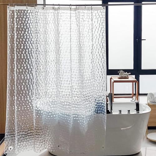 Duschvorhang Transparent 3D Wasserwürfel Stein 180x180cm mit Gewicht Magnete Unten,Antischimmel Wasserdicht Duschvorhänge,Waschbar Plastik PEVA Badvorhang mit 12 Haken für Badezimmer,Badewanne,Dusche von COSORO