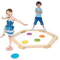 Costway - 12 tlg. Balancierbalken mit 6 Balanciersteine frei kombinierbar, aus Holz, Indoor und Outdoor, geeignet für Kinder im Alter von 3-7 Jahren von COSTWAY