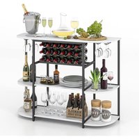 120cm Weinregal mit Glashalter & Regalen, 3 Ebenen Flaschenregal, 120 x 40 x 91 cm (Weiß) - Costway von COSTWAY