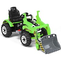 Costway - 12V Kinderbagger 2,5-5 km/h, Elektro Sitzbagger mit Schaufel, Sandbagger mit Vor-/Rückwaertsschalter, für Kinder von 3 bis 8 Jahre Grün von COSTWAY