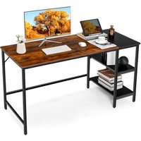 Costway - 140 cm Langer Schreibtisch, Computertisch mit Ablageflächen, Bürotisch mit Spleißplatte, großer PC-Tisch Arbeitstisch für Büro, Zuhause von COSTWAY