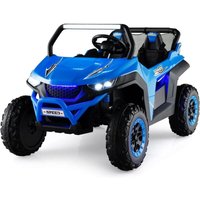 2 Sitzer Kinderauto mit 2,4G Fernbedienung, 12V Kinder utv mit Musik und Scheinwerfer, Jeep Auto 2-4 km/h, für Kinder ab 3 Jahren Blau - Costway von COSTWAY