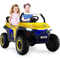 2 Sitzer Kinderauto mit 2,4G Fernbedienung, 12V Kinder utv mit Musik und Scheinwerfer, Jeep Auto 2-4 km/h, für Kinder ab 3 Jahren Gelb - Costway von COSTWAY