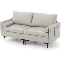 2 Sitzer Sofa, Schlafsofa 2 sitzer, mit Lehne, gepolsterter Sessel Loungesofa Schlafcouch Metallrahmen, Doppelsofa für Wohnzimmer (Hellgrau) - Costway von COSTWAY