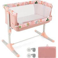 2 in 1 Beistellbett & Babybett, Kinderbett breit-, neigungs- und höhenverstellbar, Reisebett inkl. Matratze und Tragetasche, Stubenbett bis 20kg von COSTWAY