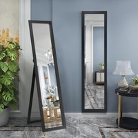 2 in 1 Ganzkoerperspiegel, Standspiegel und Wandspiegel mit Holzrahmen 37 x 155cm Ankleidespiegel Schwarz - Costway von COSTWAY