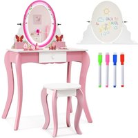 Costway - 2 in 1 Kinder Schminktisch & Hocker mit um 360° drehbarem Spiegel & Whiteboard, 4 Markern, Prinzessin Frisiertisch für Kleinkinder von 3-7 Costway - 2 in 1 Kinder Schminktisch & Hocker mit um 360° drehbarem Spiegel & Whiteboard, 4 Markern, Prinzessin Frisiertisch für Kleinkinder von 3-7 von COSTWAY