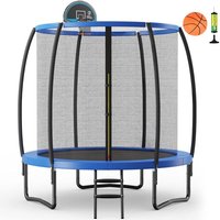 244cm Trampolin Outdoor, gs Zertifiziert, mit Sicherheitsnetz, Leiter, Basketball, Sprungmatte und Randabdeckung, Gartentrampolin - Costway von COSTWAY