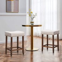 2er Set Barhocker mit Fußstütze, Thekenhocker ohne Lehne, gepolstert, 120kg, 43 x 33 x 61cm, beige - Costway von COSTWAY