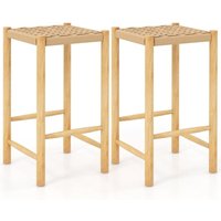 2er Set Barhocker Holz, Barstuhl Sitzhöhe 45 cm mit Fußstütze, Küchenstuhl aus geflochtenem Papier, Tresenhocker Bistrohocker für Küche, Esszimmer, von COSTWAY