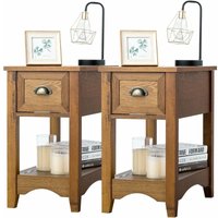 2er Set Beistelltisch mit Schublade und Ablage, 2-stöckiger Sofatisch, schmaler Nachttisch, Kaffeetisch für Wohnzimmer, Schlafzimmer, 56 x 33 x 58,5 von COSTWAY