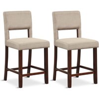 Costway - 2er Set Esszimmerstühle mit Rücklehne und Holzbeinen, Polsterstuhl Küchenstuhl Retro, Sitzhöhe 62cm (Beige) von COSTWAY