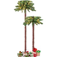 2er Set Künstliche Palme beleuchtet, Weihnachtspalme mit 100 LED-Leuchten & 84 PVC-Spitzen, Kunstpalme Lichterbaum für Zuhause, Schule, Büro - Costway von COSTWAY