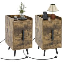 2er Set Nachttisch mit Ladestation, schmaler Nachtschrank mit 2 Schubladen & USB-Anschlüssen, Beistelltisch mit Metallbeinen, Nachtkommode für von COSTWAY
