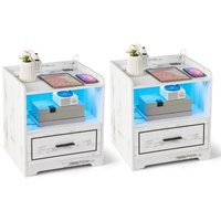Costway - 2er Set Nachttisch mit led Licht, USB-Anschluss und Typ-C-Ladestation, Nachtschrank mit Bewegungssensor, Beistelltisch mit offenem Fach und von COSTWAY