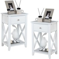 COSTWAY 2er Set Nachttische, X-förmig, mit Schublade & Ablagefach, Beistelltisch, 30 x 40 x 61,5 cm Weiß von COSTWAY