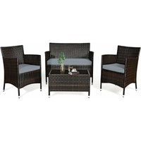 4-teiliges Rattanmoebel-Set, Polyrattan Set mit Hartglas Sofatisch, Rattan Lounge inkl. Sofa Gartenstühle mit Kissen für 4 Personen, Balkon von COSTWAY