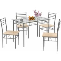 Costway - 5 teiliges Esstisch Set, Essgruppe aus Glas mit 4 Stühlen & Metallrahmen, Küchentisch Esszimmergruppe 4 Personen platzsparend für Küche, von COSTWAY
