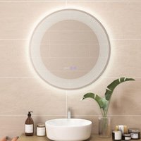 60cm LED-Badspiegel mit 3-farbigen Lichtern, dimmbarem Touch-Schalter und Anzeige, Anti-Beschlag Kosmetikspiegel runder Badezimmerspiegel - Costway von COSTWAY