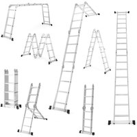 7 in 1 Alu Leiter 4,6 m, Mehrzweckleiter Aluminium mit Tragkraft 150 kg, Klappleiter Treppenleiter 4x3 Stufen, Multifunktionsleiter Klappbar für von COSTWAY