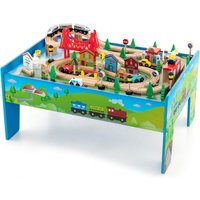80-teiliges Kinder Eisenbahn Set, Spieltisch aus Holz mit umkehrbarer von COSTWAY