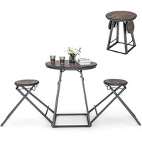 Bartisch mit Barhocker Set, 2 Personen Bartisch Set klappbar, Küchentheke Holz mit Metallrahmen, für Wohnzimmer, Esszimmer und Küche - Costway von COSTWAY