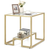 Beistelltisch mit Glas Tischplatte Metallrahmen, Glastisch quadratisch, Kaffeetisch Wohnzimmertisch, Sofatisch Teetisch für Wohnzimmer, Arbeitszimmer von COSTWAY