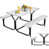 Bierzeltgarnitur, Picknicktisch & 2 Sitzbänke, 137x150x72cm, Metallrahmen, Festzeltgarnitur Weiß - Costway von COSTWAY