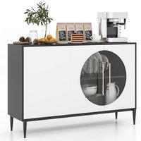 Buffetschrank mit Glastüren & Metallbeinen, Sideboard Weiß + Schwarz, Küchenschrank Holz, Buffet Esskommode für Esszimmer, Küche, Wohnzimmer 120 x 35 von COSTWAY