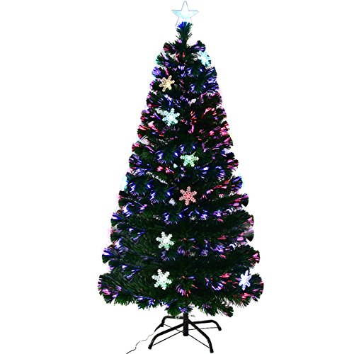 COSTWAY 120/150/180/210cm LED Künstlicher Weihnachtsbaum mit Sternspitze und Glasfaser-Farbwechsel, Tannenbaum mit Metallständer, Christbaum PVC Nadeln, Kunstbaum Weihnachten, grün (210cm) von COSTWAY
