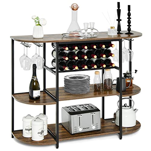 COSTWAY 120cm Weinregal mit Glashalter & Regalen, 3 Ebenen Flaschenregal, 120 x 40 x 91 cm (Vintage) von COSTWAY