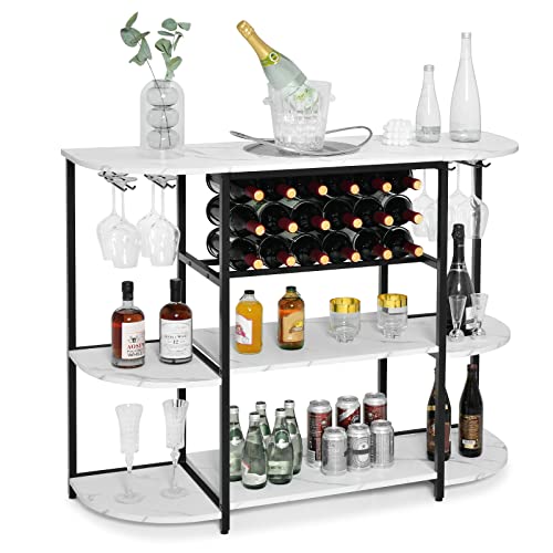 COSTWAY 120cm Weinregal mit Glashalter & Regalen, 3 Ebenen Flaschenregal, 120 x 40 x 91 cm (Weiß) von COSTWAY