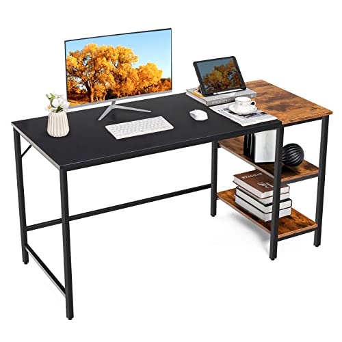 COSTWAY 140 cm Langer Schreibtisch, Computertisch mit Ablageflächen, Bürotisch mit Spleißplatte, großer PC-Tisch Arbeitstisch für Büro, Zuhause von COSTWAY