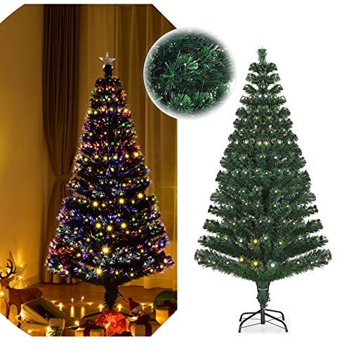 COSTWAY 150/180cm Künstlicher Weihnachtsbaum LED, 8 Blink-Modi, Beleuchteter Tannenbaum mit Stern & Glasfaser, Christbaum für Weihnachten, Grün PVC Nadeln, für Zuhause Büro Geschäfte (180 cm) von COSTWAY