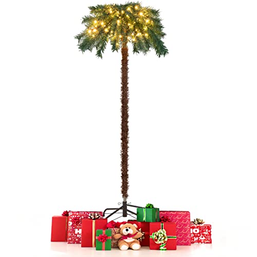 COSTWAY 150 cm Künstliche Palme beleuchtet, Kunstbaum mit 150 LED-Lichtern in Warmweiß, LED Baum mit 63 Spitzen & Metallständer, Lichterbaum für Weihnachten & Terrasse, Innen- und Außendekoration von COSTWAY