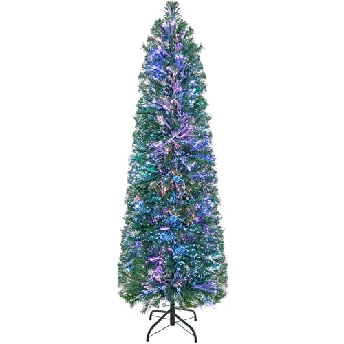 COSTWAY 150 cm Künstlicher Weihnachtsbaum mit Beleuchtung, Tannenbaum in Glasfaseroptik, Christbaum mit 361 Zweigspitzen & klappbarem Metallständer, Kunstbaum Weihnachten für Zuhause, Büro von COSTWAY