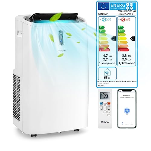 COSTWAY Klimaanlage mobil 16000BTU, Klimagerät mit Abluftschlauch, 5 in 1 Kühlen & Heizen & Entfeuchten & Belüften & Schlafmodus für Räume bis zu 150 m³, Fernbedienung/App, 24H Timer, 4700W, ≤57dB von COSTWAY