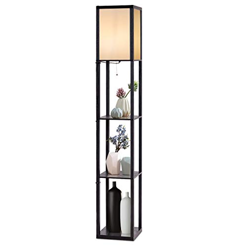 COSTWAY Stehleuchte Regal, Standleuchte Holz, E27 Stehlampe, Moderne Innenbeleuchtung mit 3-Ebenen, Bodenlampe für Schlafzimmer 160x26x26cm von COSTWAY